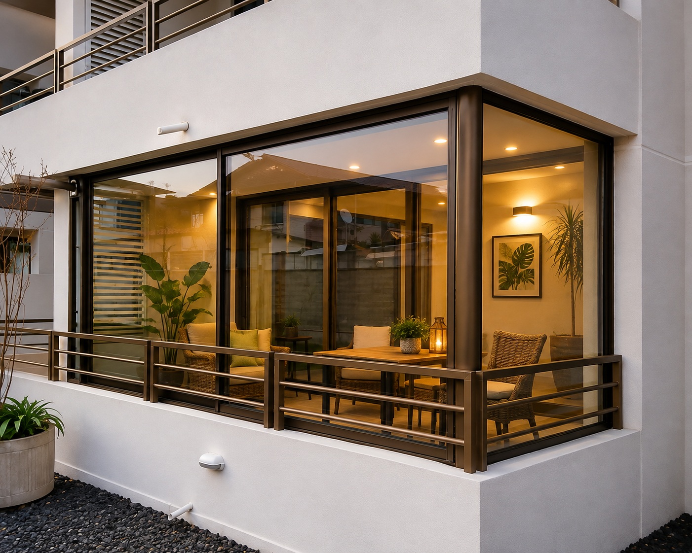 Cierre de terraza de aluminio y vidrio instalado por ALUVISA en Santiago